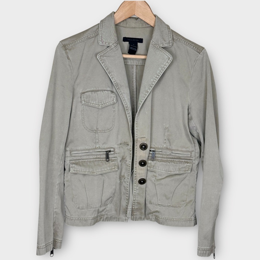Y2K The Limited Womens Military Utility Jacket Cotton Button‎ Zip Pockets Small
